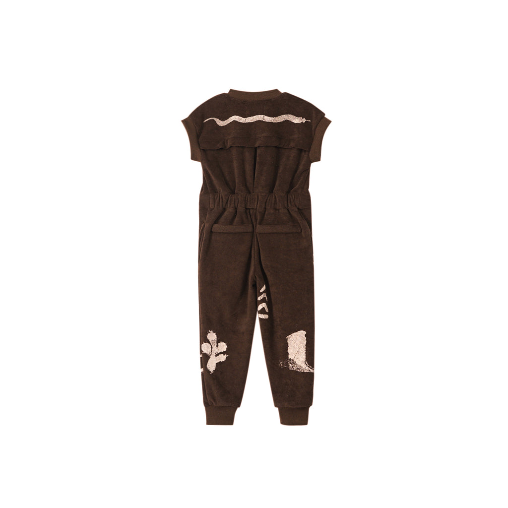 Kids Terry Flightsuit with Print - Brown