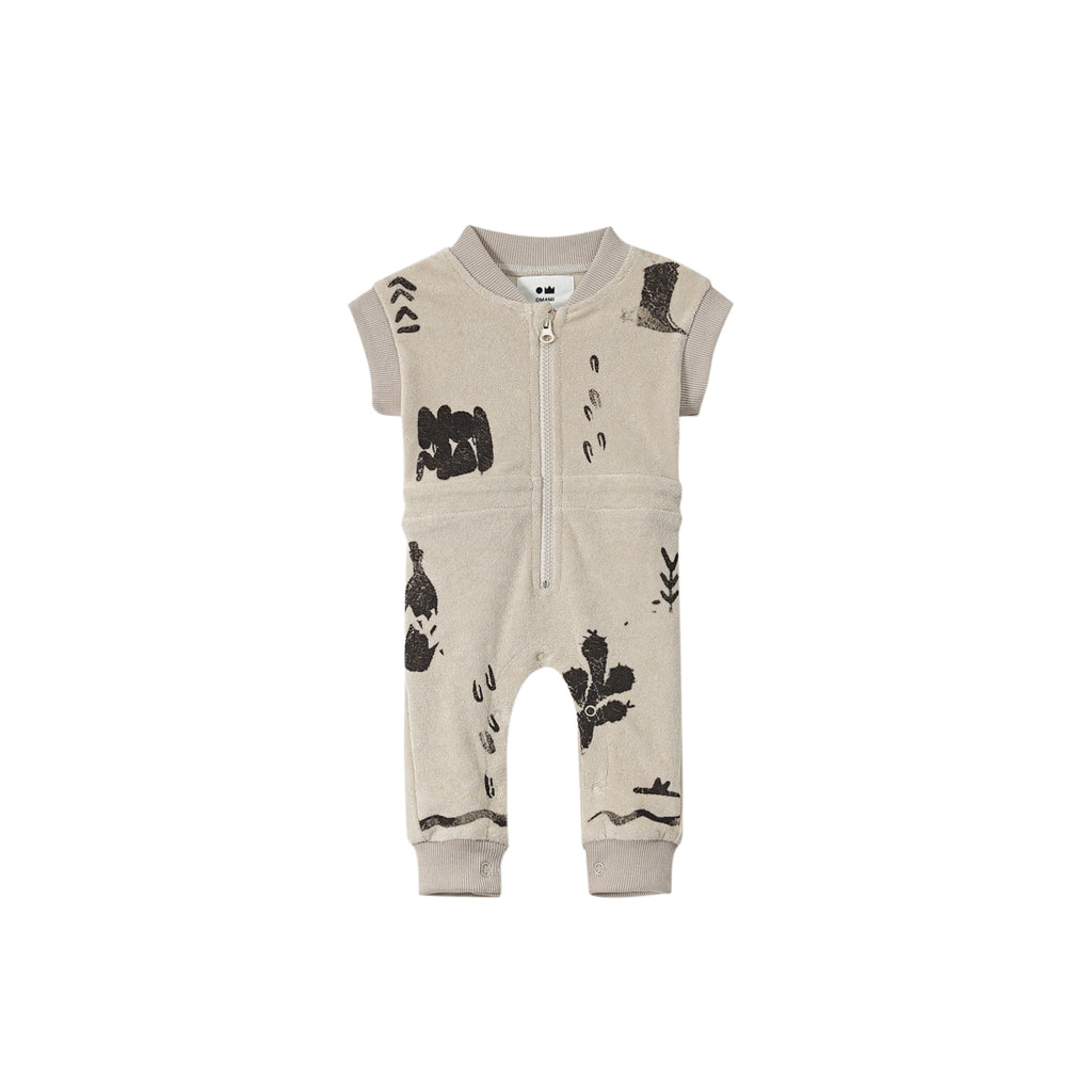 Baby Terry Flightsuit with Print - Sand