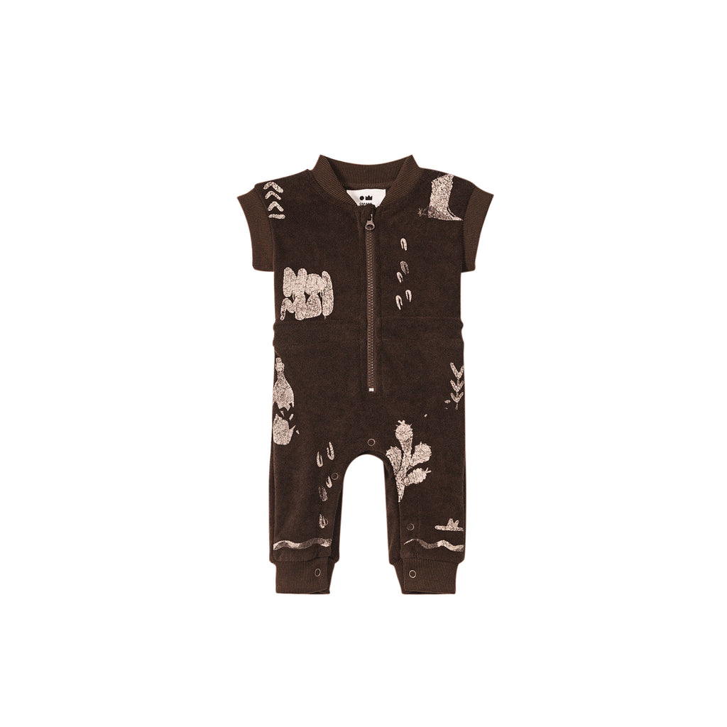 Baby Terry Flightsuit with Print - Brown