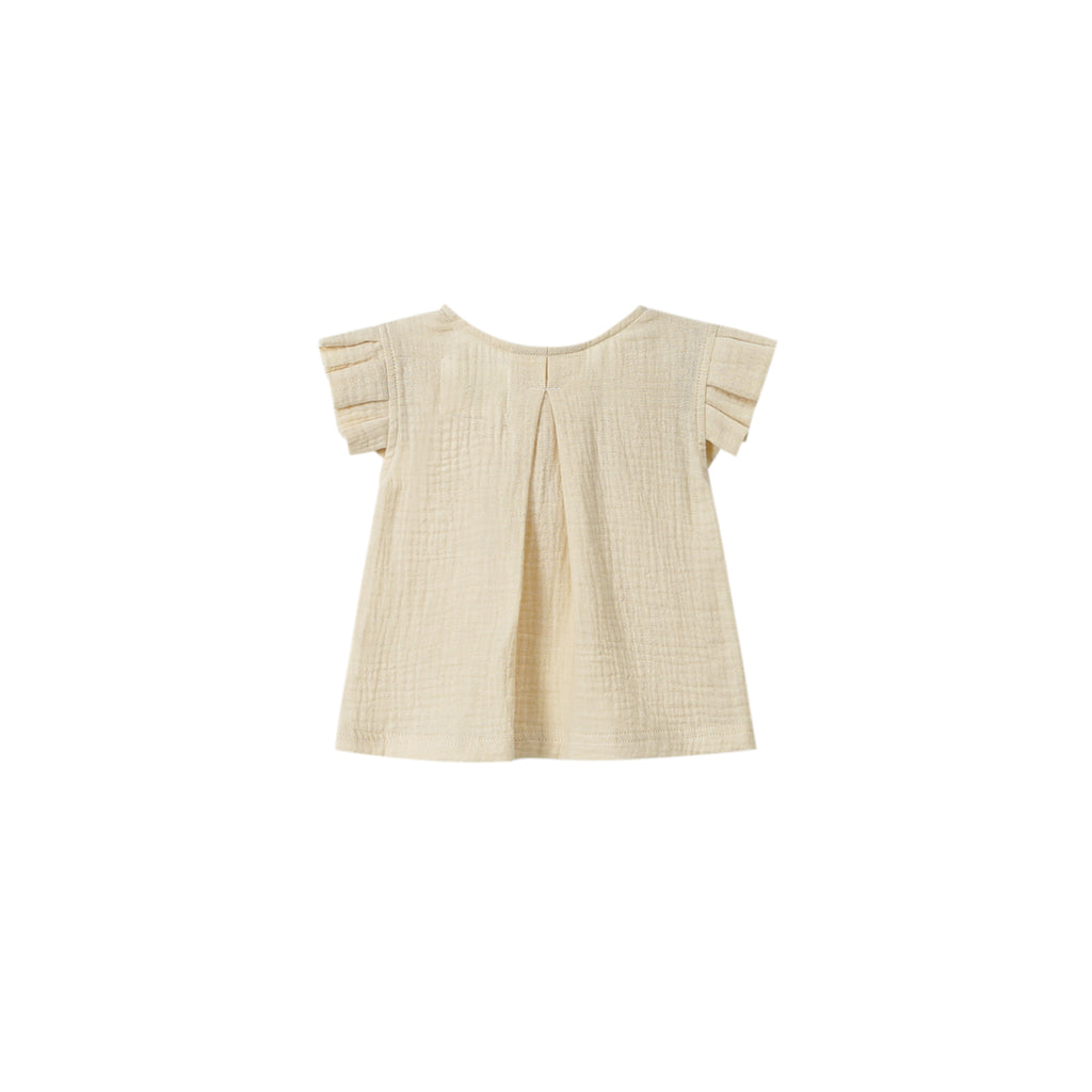 Baby Girls Gauze top with box pleated sleeve  - Sand | OM755