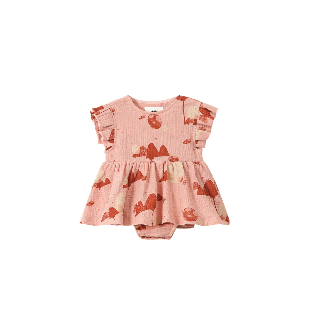 Baby Girl Dress with Box Pleated Sleeves - Peach