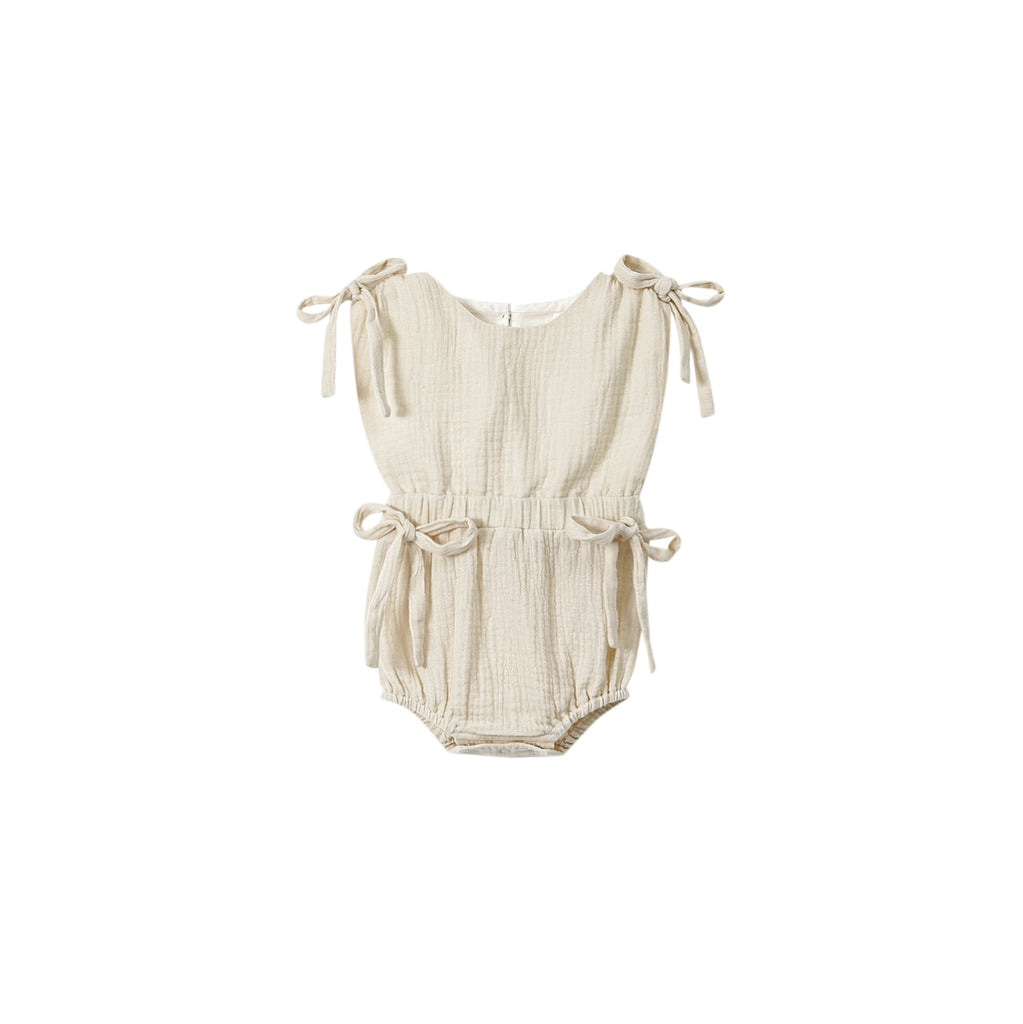 Girls Gauze Sunsuit with Ties - Sand