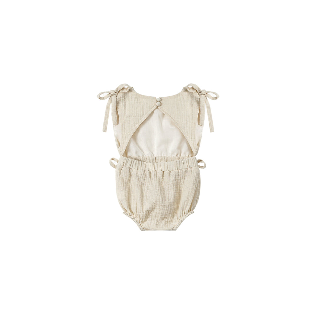 Girls Gauze Sunsuit with Ties - Sand