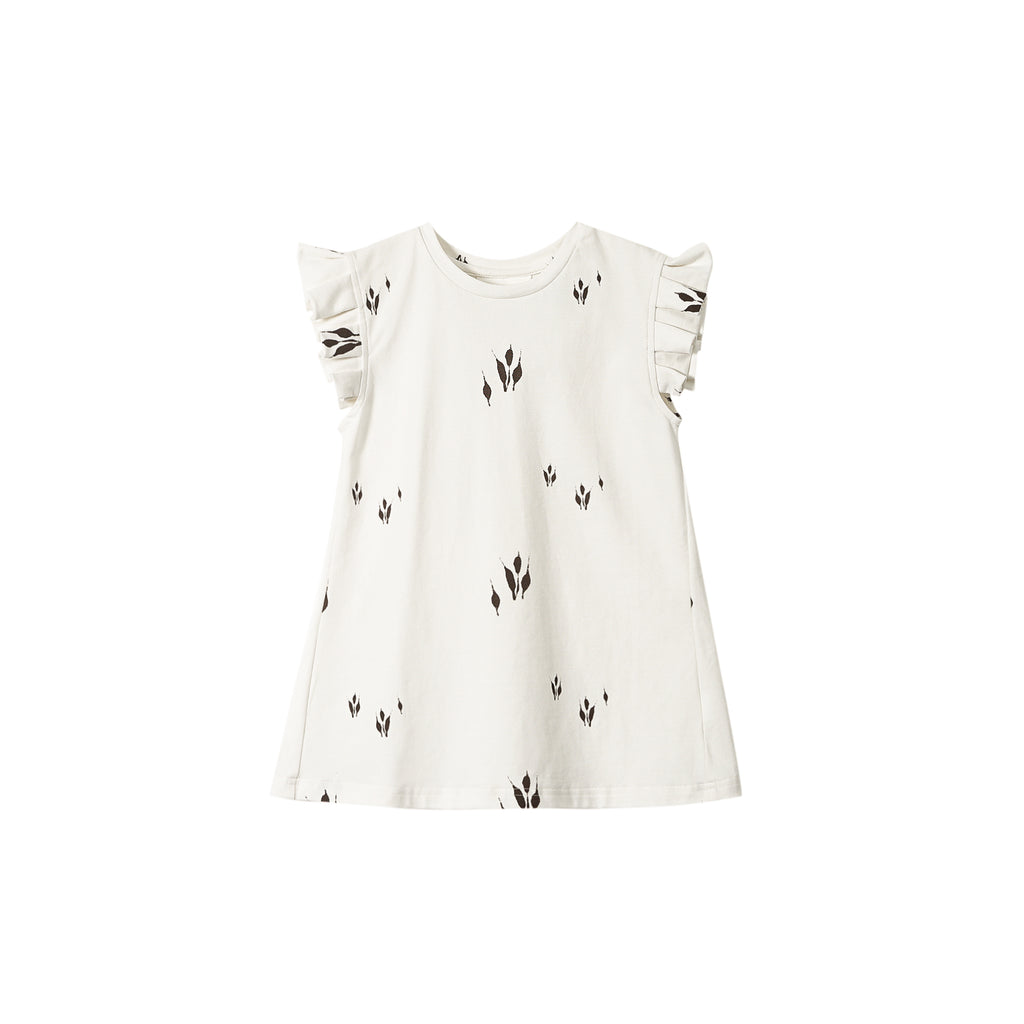 Girls Jersey Dress with Box Pleated Sleeve - Off-White | OM745