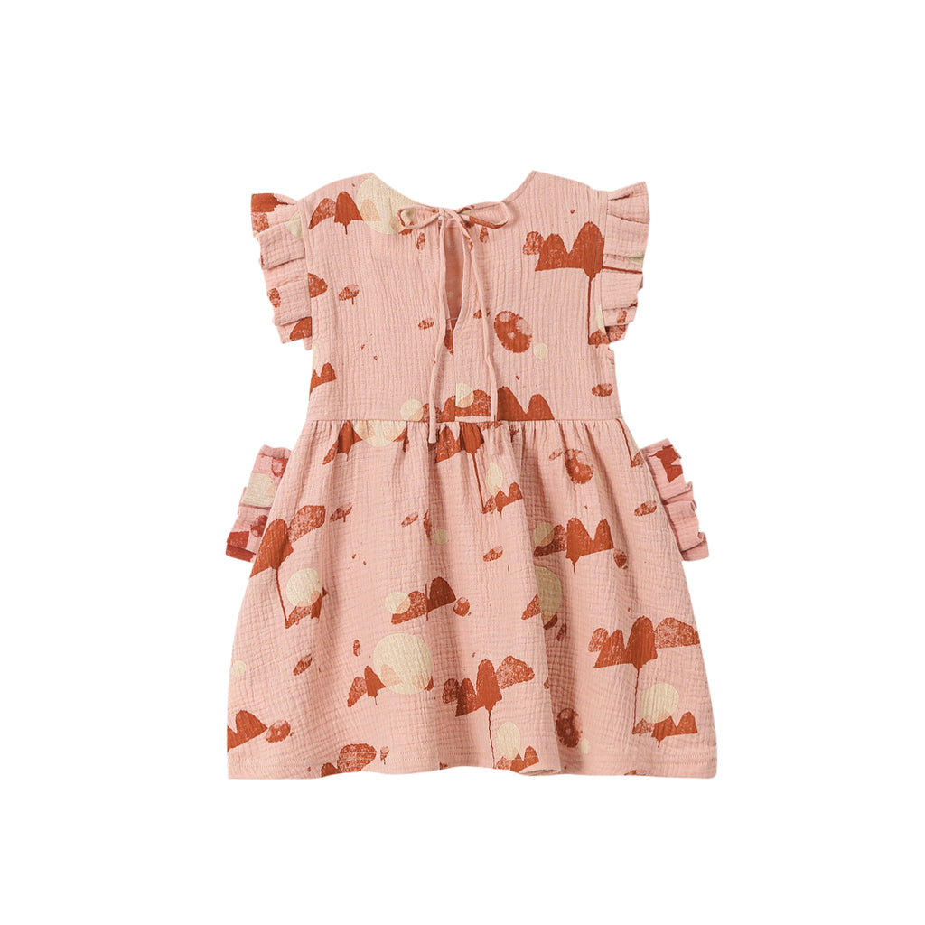 Girls Fit & Flare Dress with Box Pleats Sleeves & Pockets - Peach