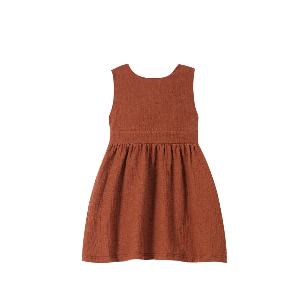 Girl Pinafore Gauze Dress - Terracotta | OM729