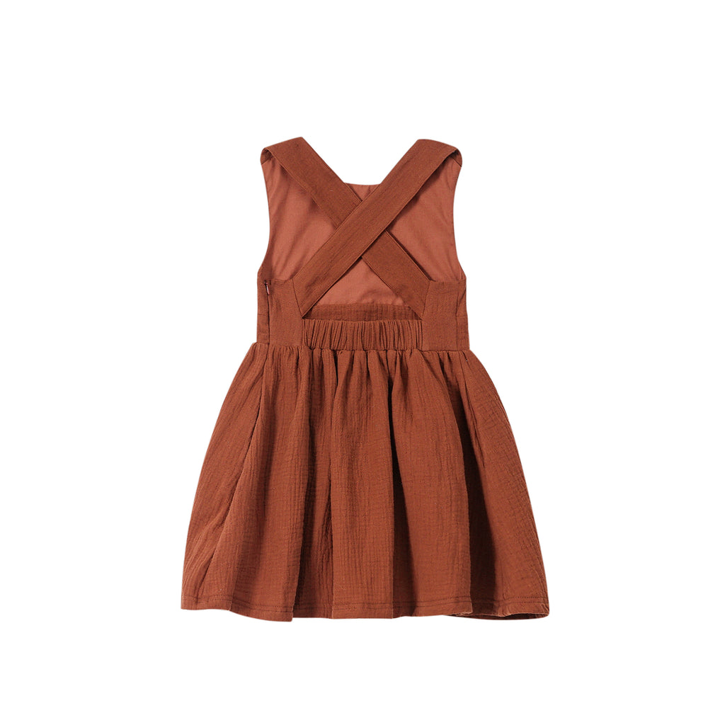 Girl Pinafore Gauze Dress - Terracotta | OM729