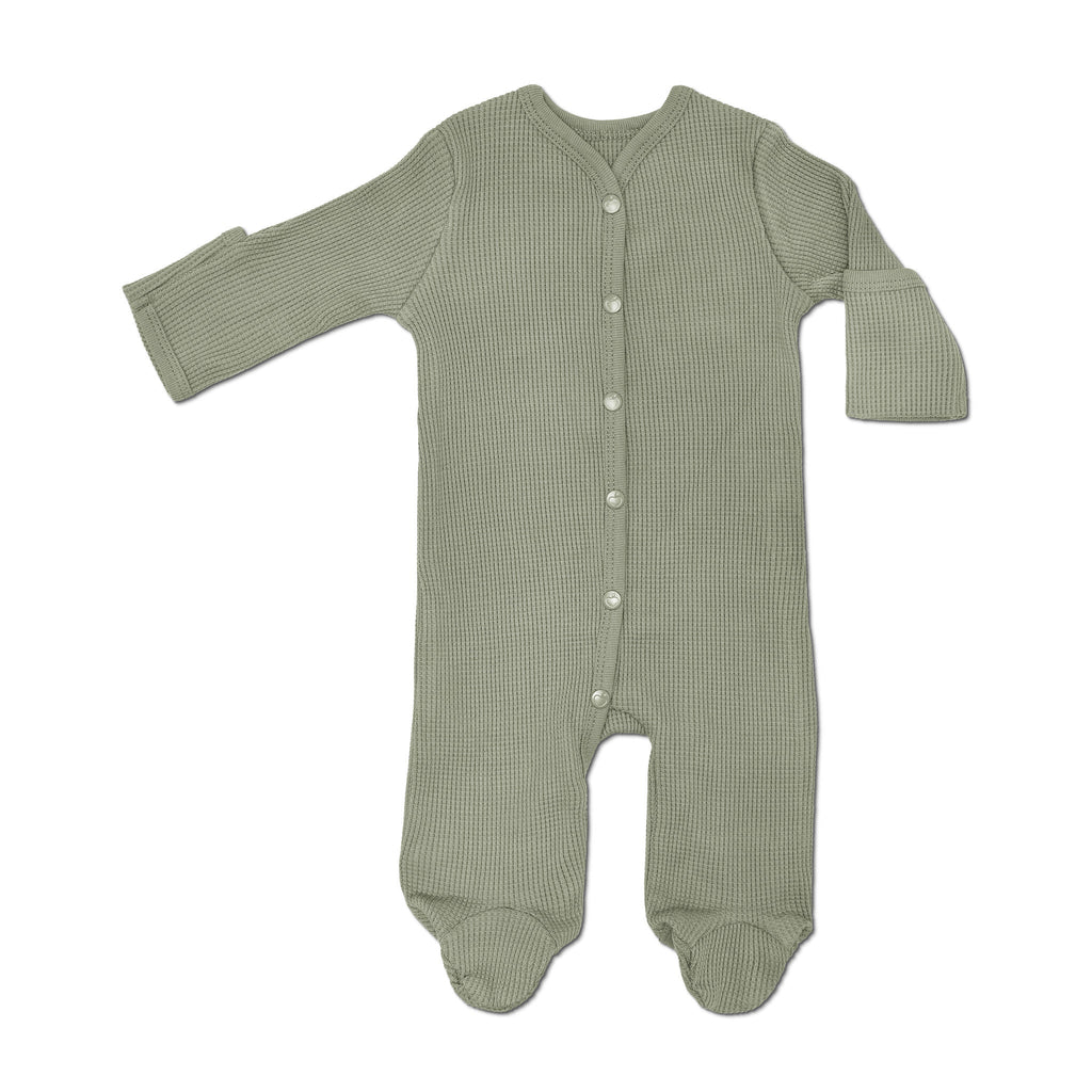 Baby Waffle Footie | Olive Green