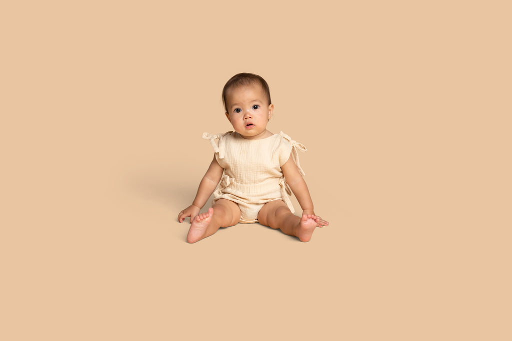 Girls Gauze Sunsuit with Ties - Sand