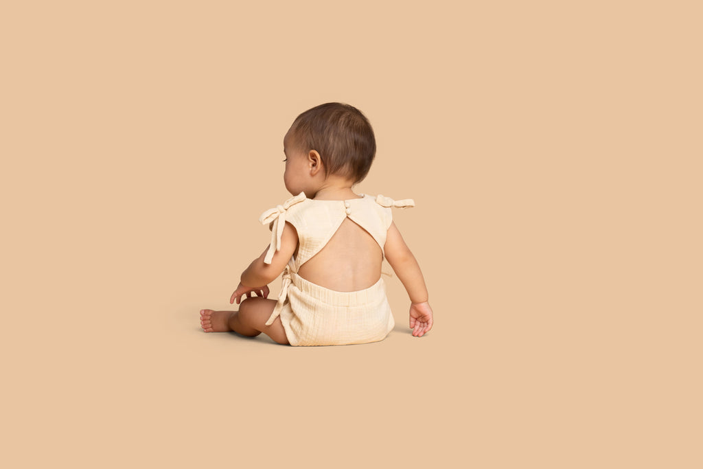 Girls Gauze Sunsuit with Ties - Sand