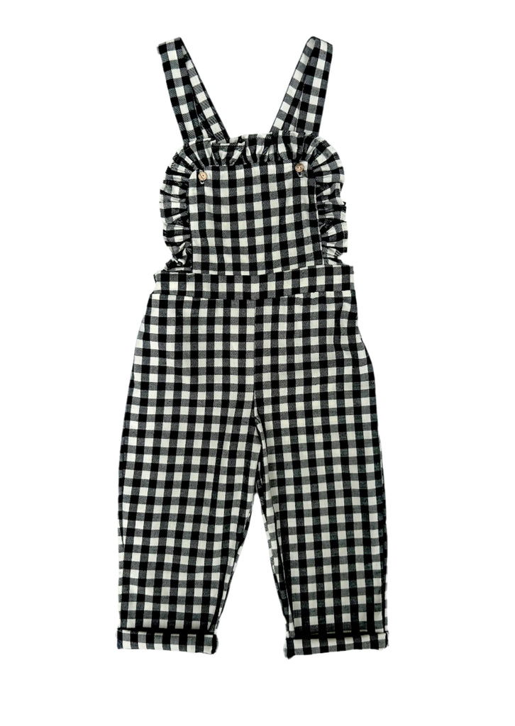Girls Gingham Jumpsuit | Black & Cream