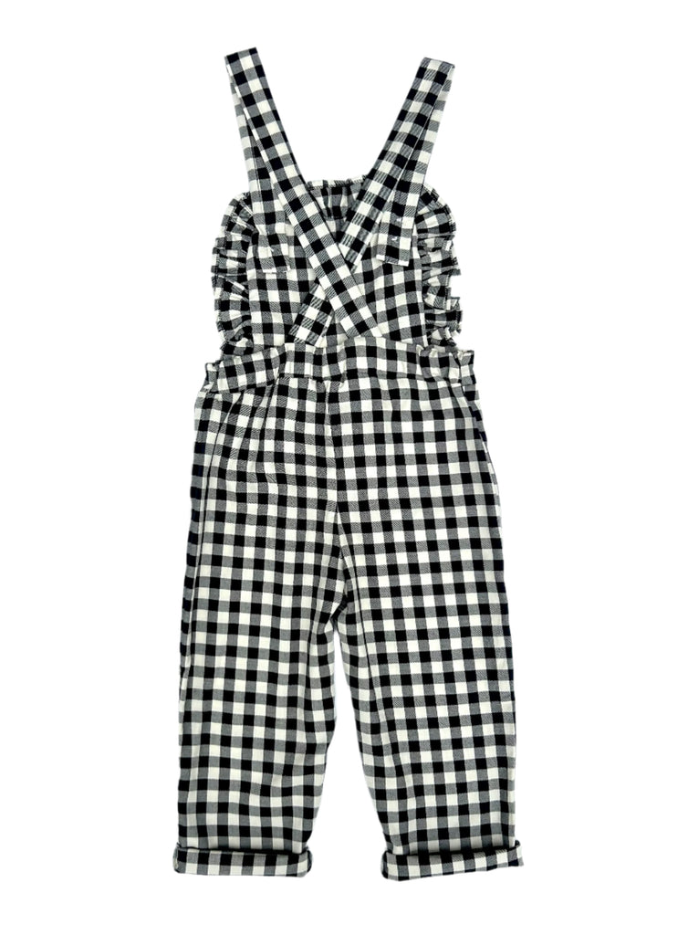 Girls Gingham Jumpsuit | Black & Cream