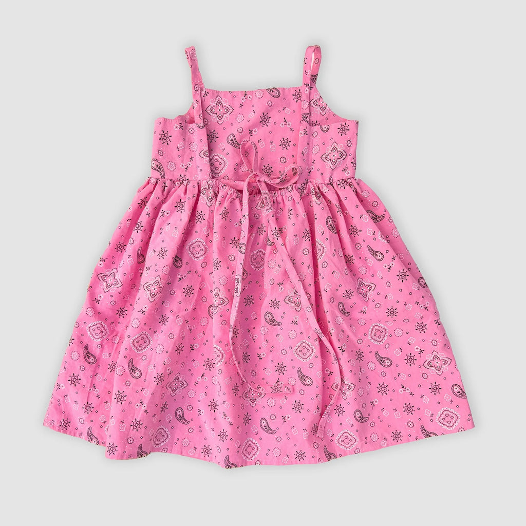 Girls Bandana Dress With Adjustable Straps | Pink