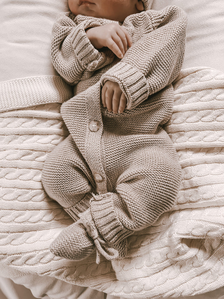 Baby Classic Purl Knit Jumpsuit ? Heather Beige