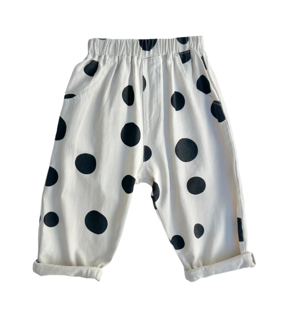 Toddler & Kid Balloon Pants | Black Polka Dot on Linen Beige
