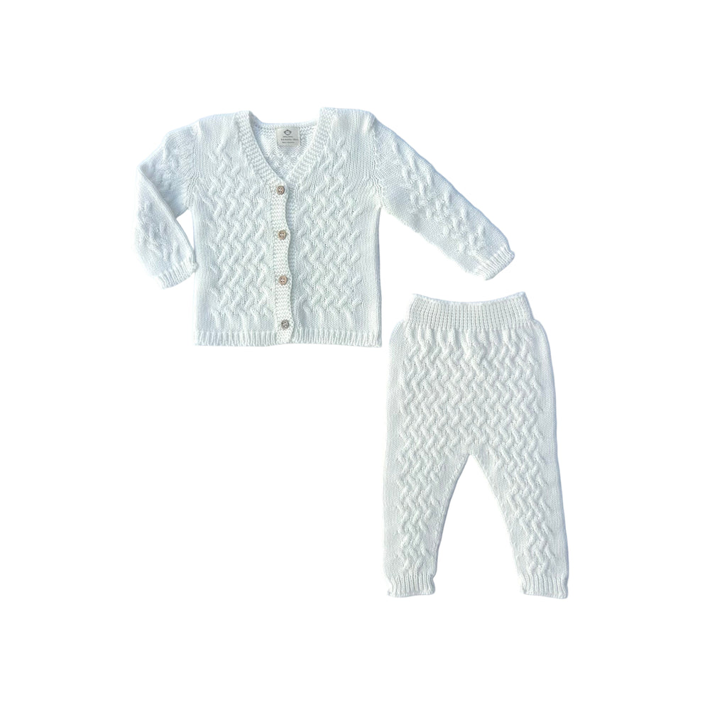 Baby Jacket and Pant Cable Knit Set | White