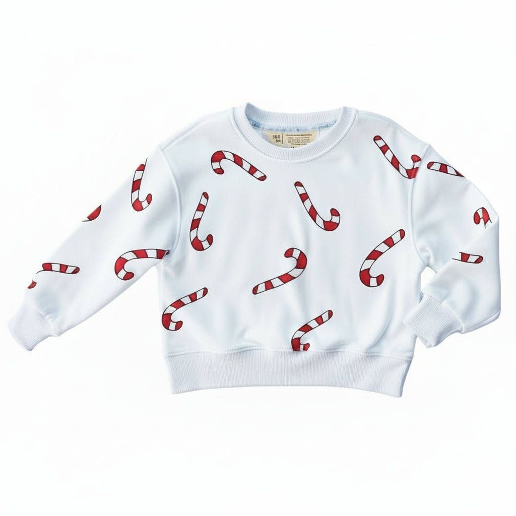Girls Candy Cane Pullover | White