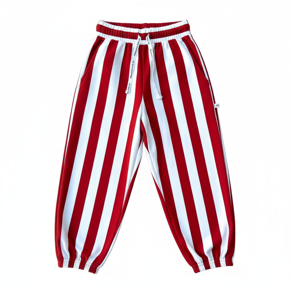 Kids Striped Joggers | Red and White