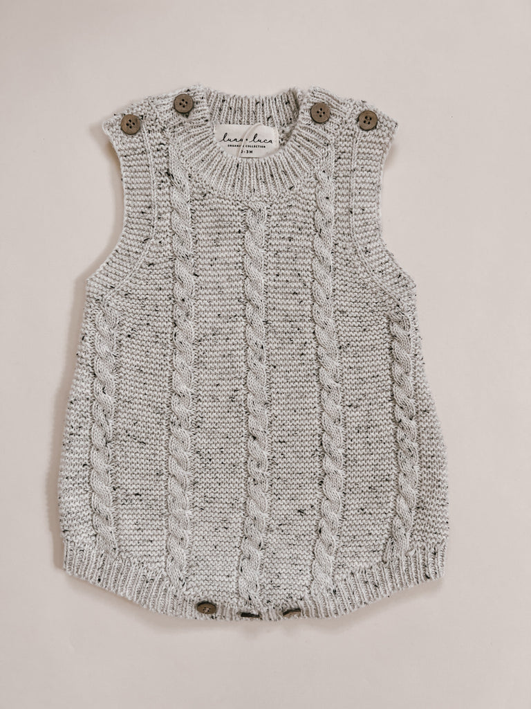 Baby Cable Knit Summer Romper | Black Speckle