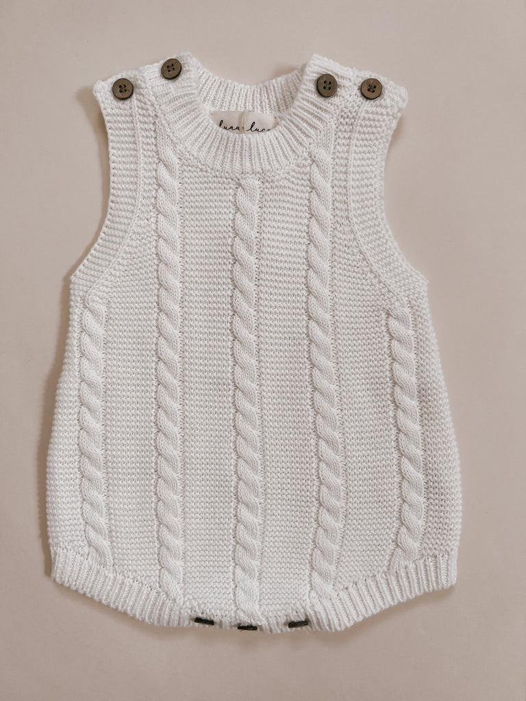 Baby Cable Knit Summer Romper | White