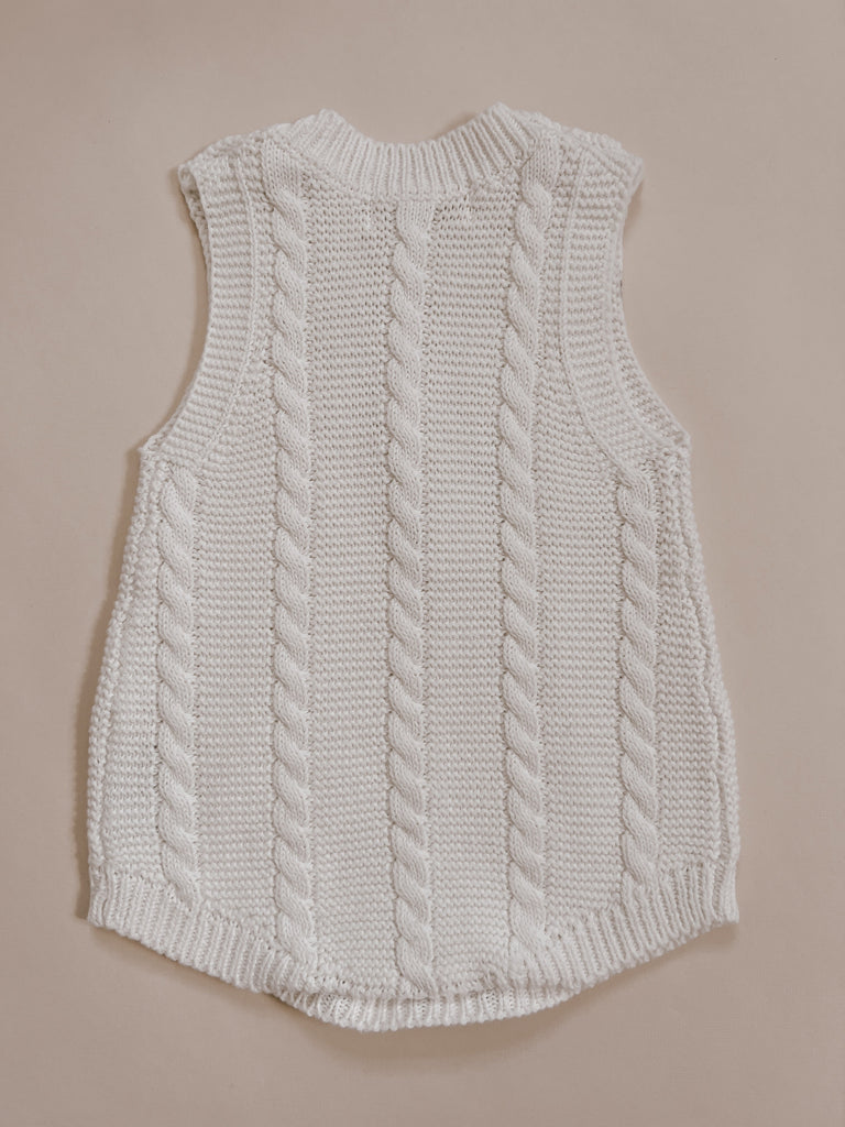 Baby Cable Knit Summer Romper | White