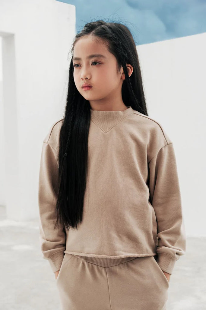 Kids Organic Cotton Cropped Sweatshirt | Savannah Tan
