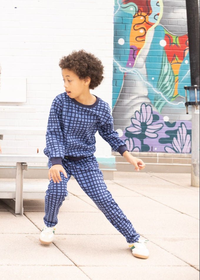 Baby & Kids Recycled Cotton Blue Grid Jogger