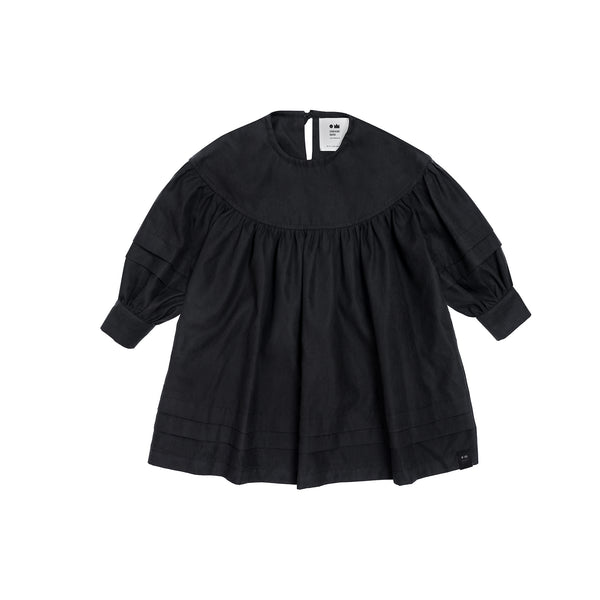 Girls Poplin Dress With Pleats - Black l OM688 – OMAMImini