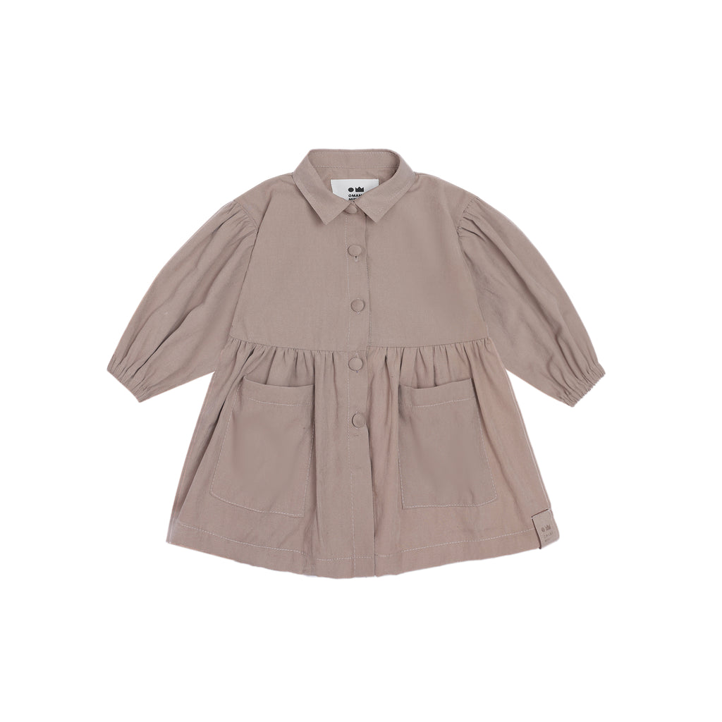 Girls Shirt Dress With Pockets - Taupe l OM690