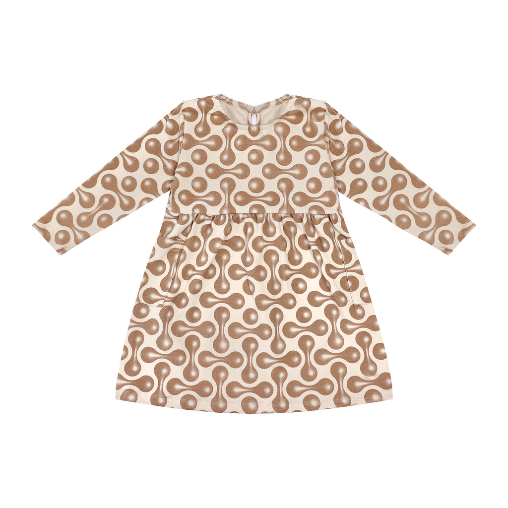 Girls Fit & Flare Jersey Long Sleeve Dress - Beige l OM702