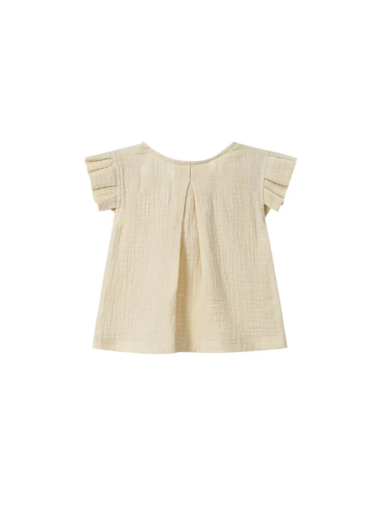 Girls Gauze Top with Box Pleated Sleeves - Sand | OM726