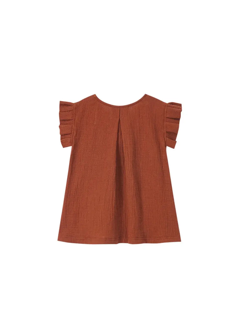Girls Gauze Top with Box Pleated Sleeves - Terracotta | OM726