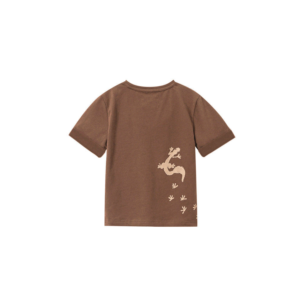 Kids Boxy T-Shirt Yee Haw Print - Brown | OM746А