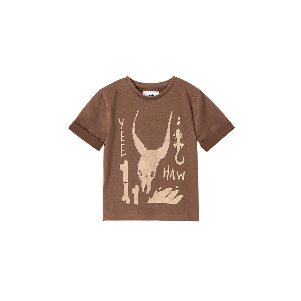 Kids Boxy T-Shirt Yee Haw Print - Brown | OM746А