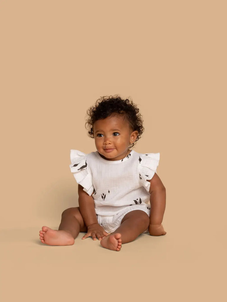 Baby Girls Bubble Romper with Box Pleated Ruffles - Off-White