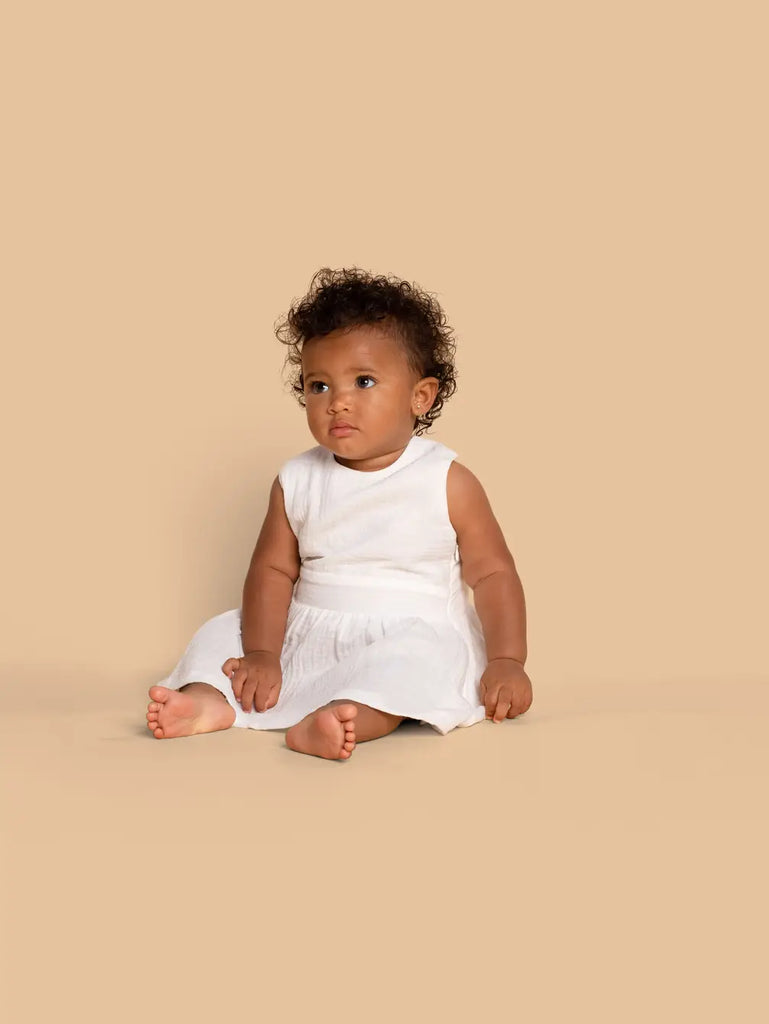 Baby Girls Gauze Pinafore Dress  - Off-White | OM756
