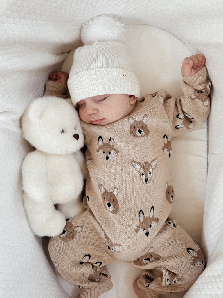 Baby Woodland Jacquard Knit Jumpsuit | Beige