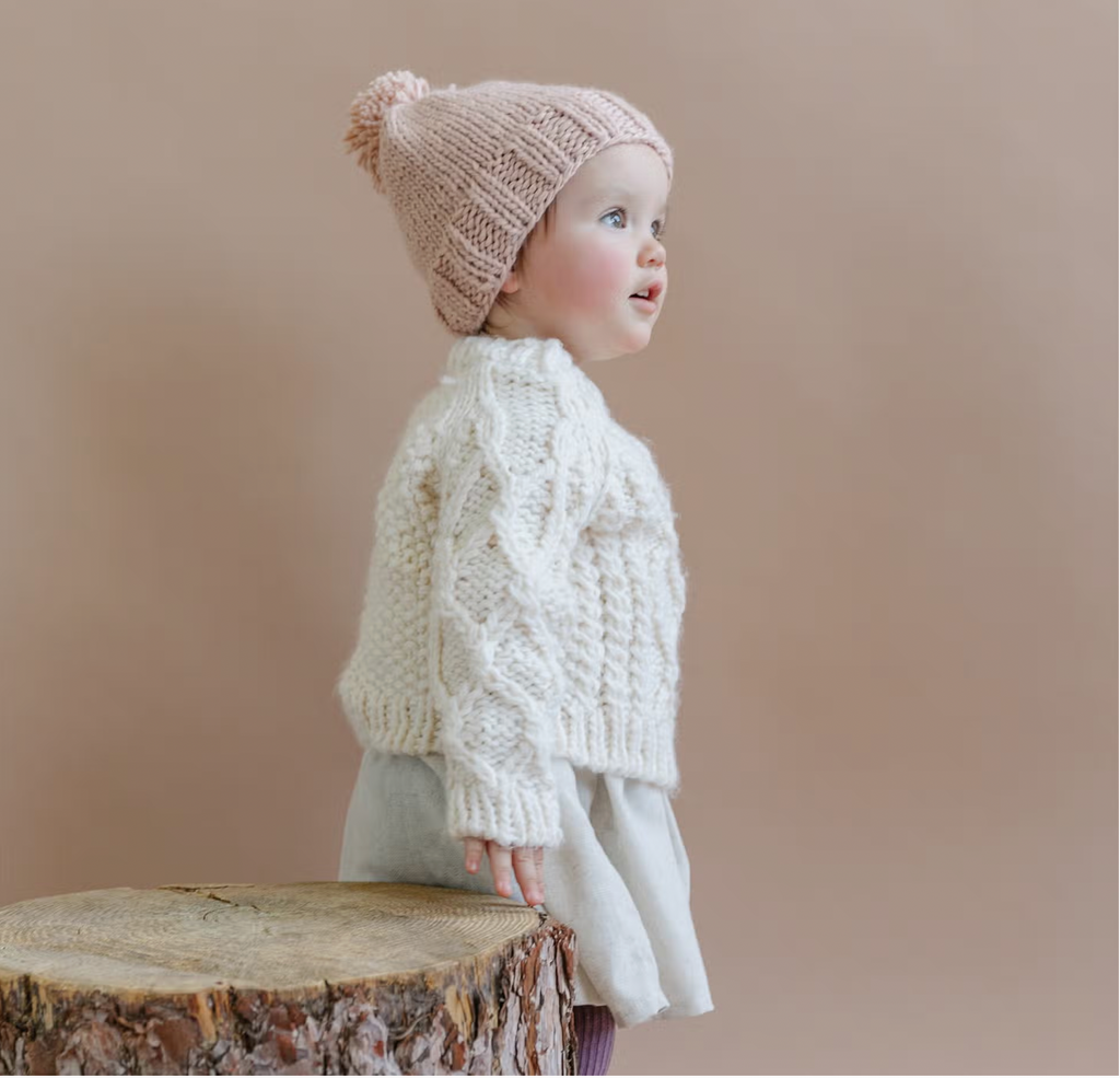 Hand Knit Kids & Baby Fisherman Sweater | Cream