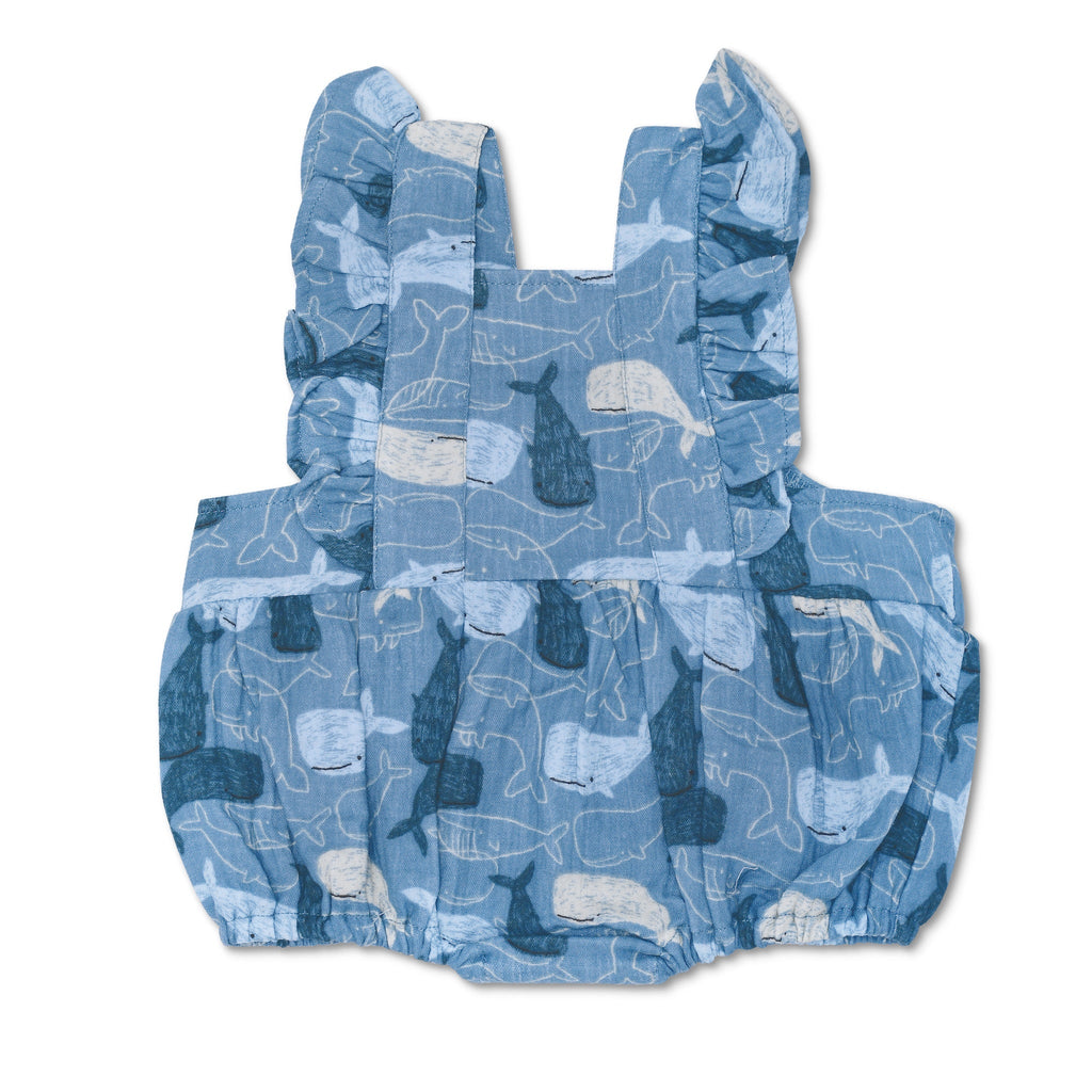 Baby Muslin Flutter Sleeve Romper | Whale Tales