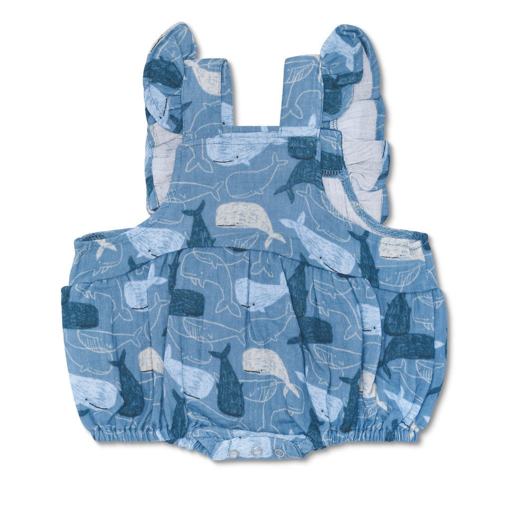 Baby Muslin Flutter Sleeve Romper | Whale Tales