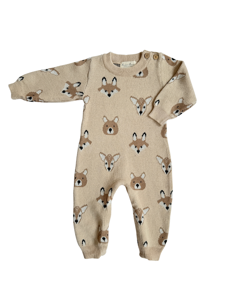 Baby Woodland Jacquard Knit Jumpsuit | Beige