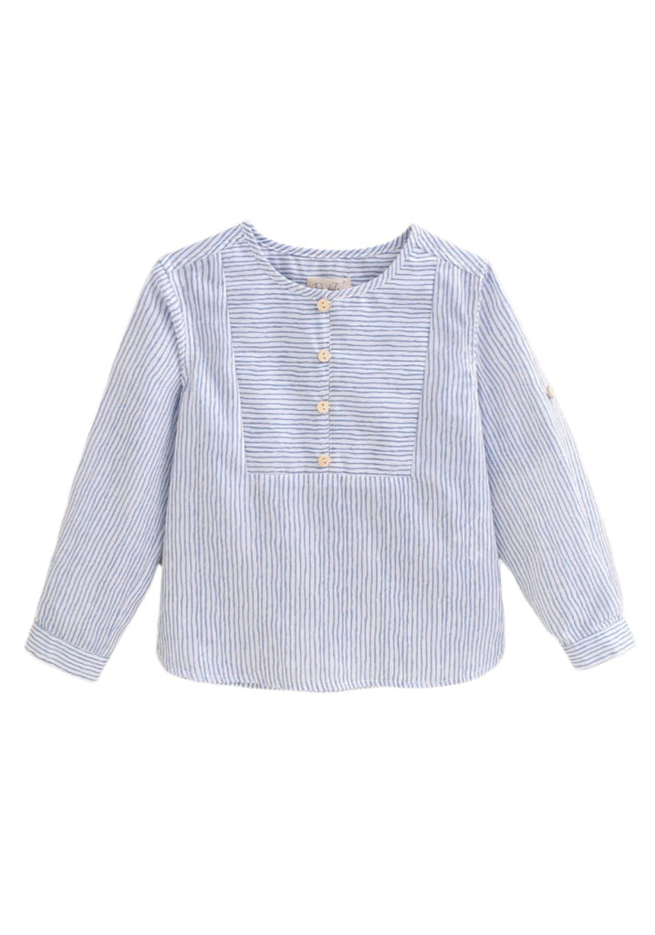 Boys Shirt with Bib | Pastel Blue & White Stripe