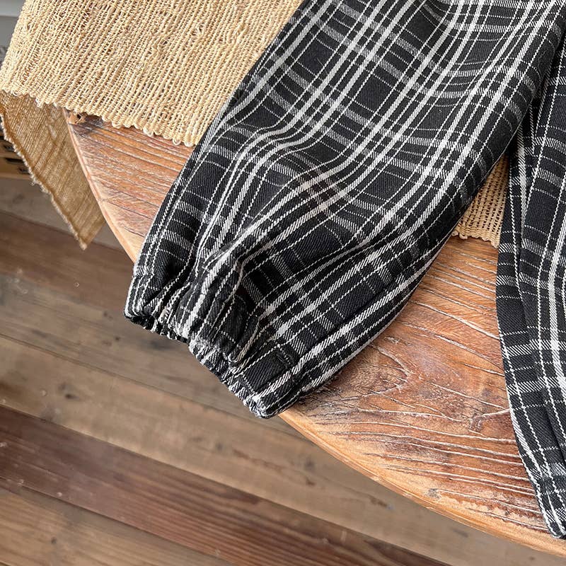 Toddler & Kid Balloon Checkered Pants | Black & Grey
