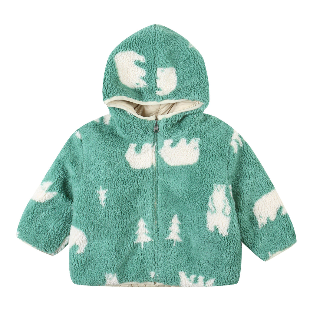 Quilt & Teddy Reversible Jacket | Green/Beige