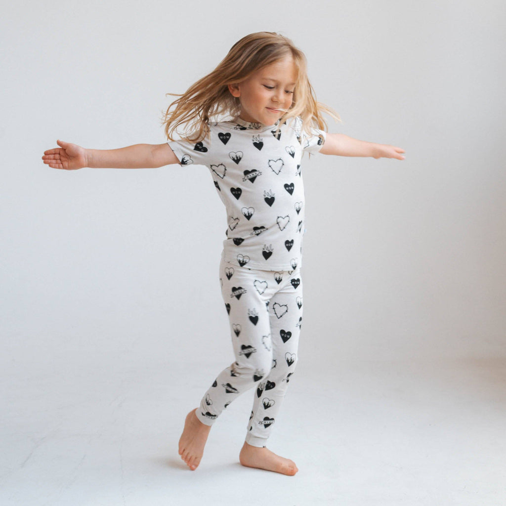 Toddler & Kids Bamboo Two Piece Set | Tattoo Heart Heather Grey