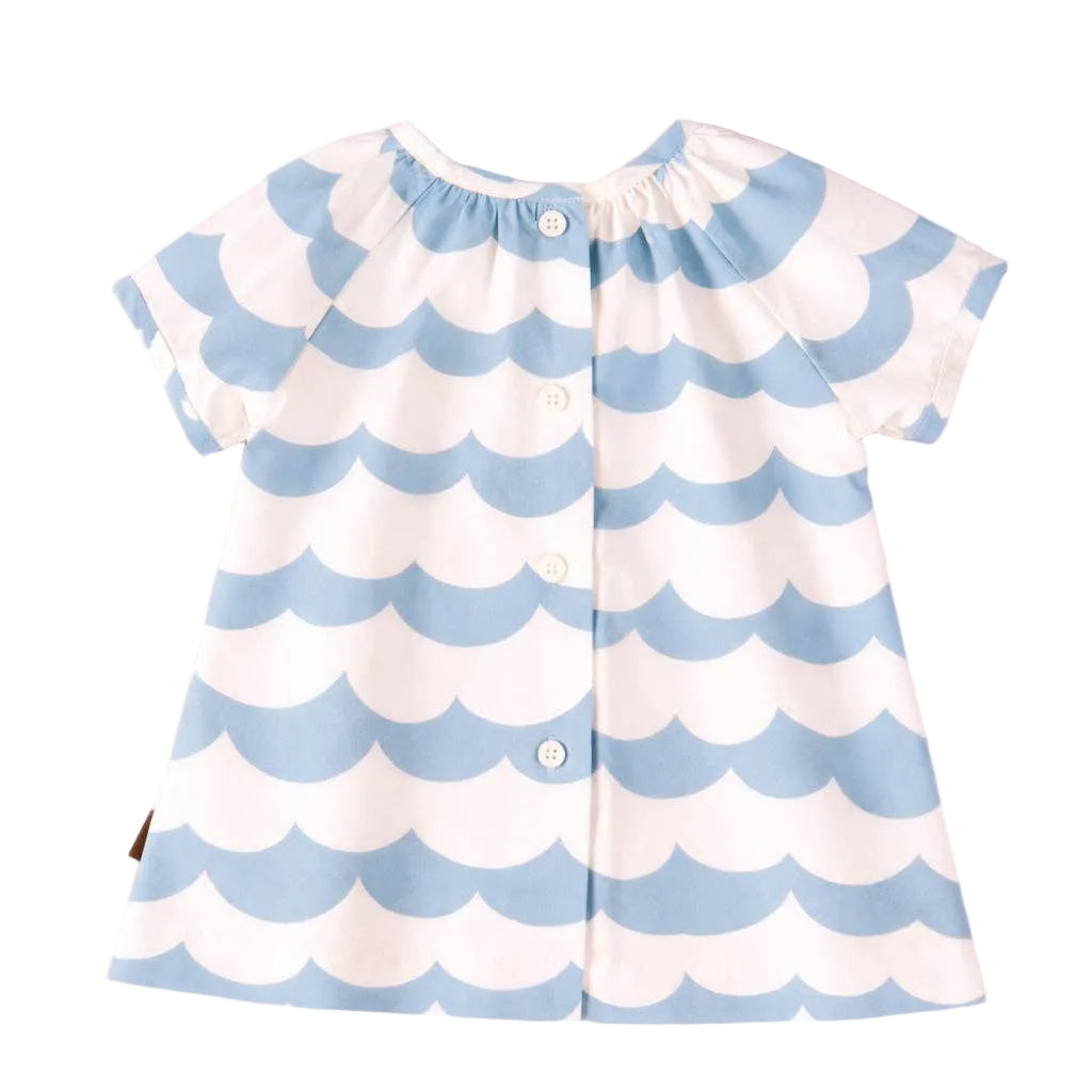 Girls Scallop Print Short Sleeve Dress | Blue & White