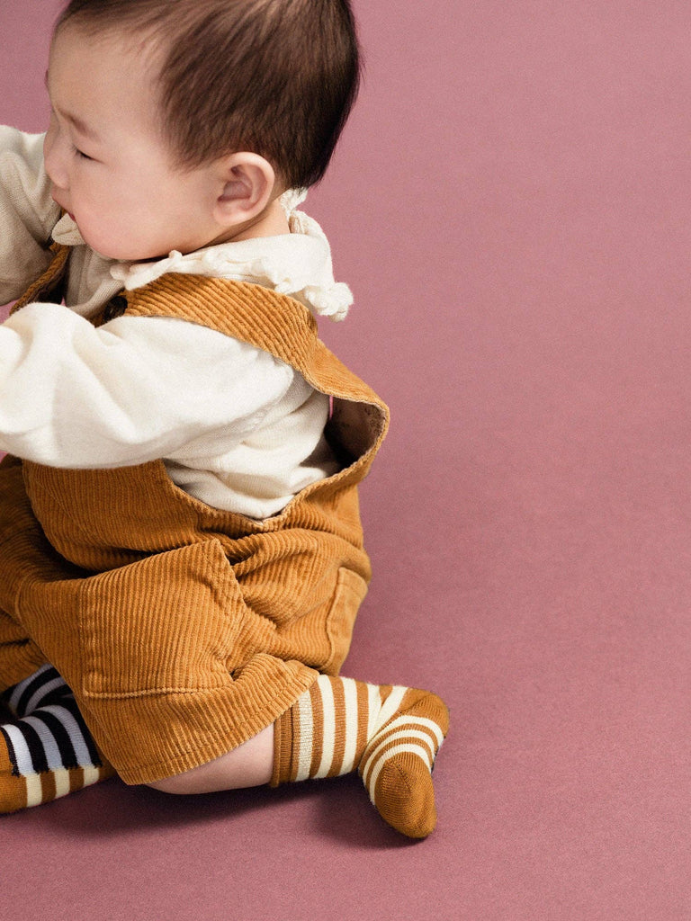 Kids Crew Socks | Camel and Blue Stripes