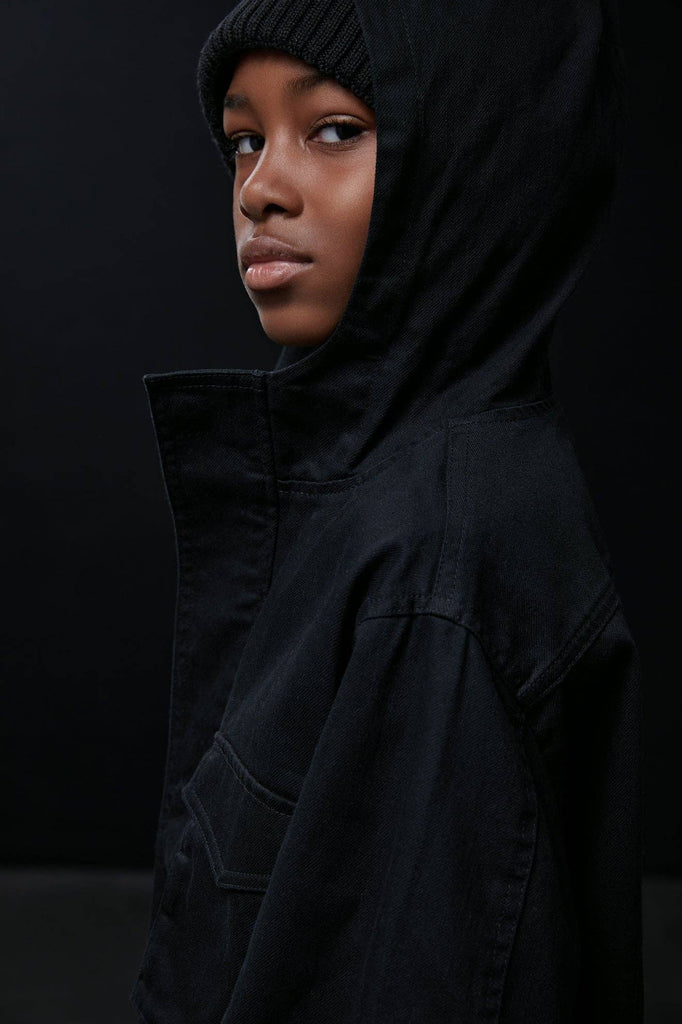 Kids Cropped Cargo Jacket | Black
