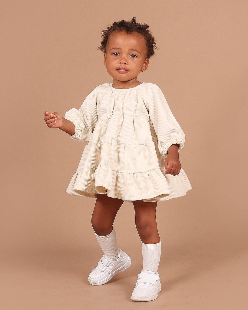 Baby and Toddler Corduroy Tiered Dress | Cream