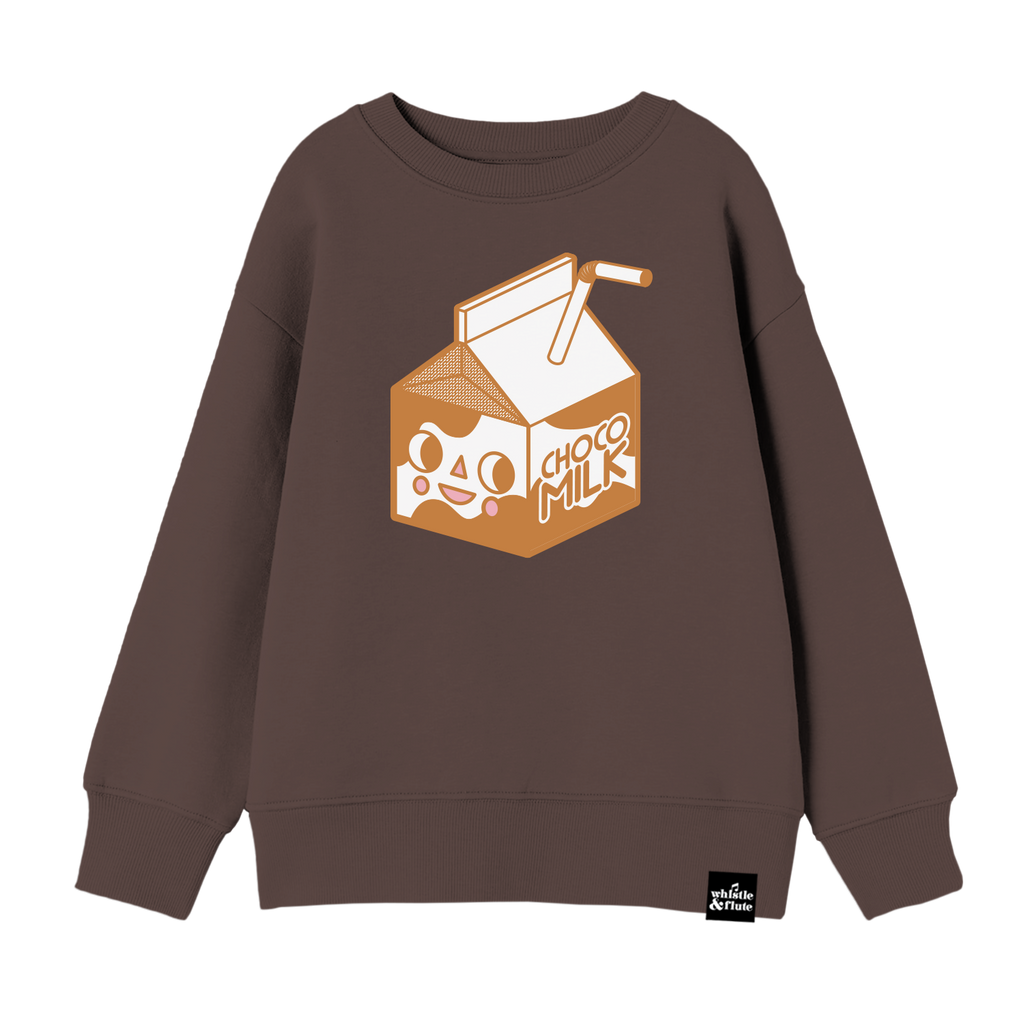 Toddlers and Kids Kawaii Chocolate Milk Sweatshirt | Brown